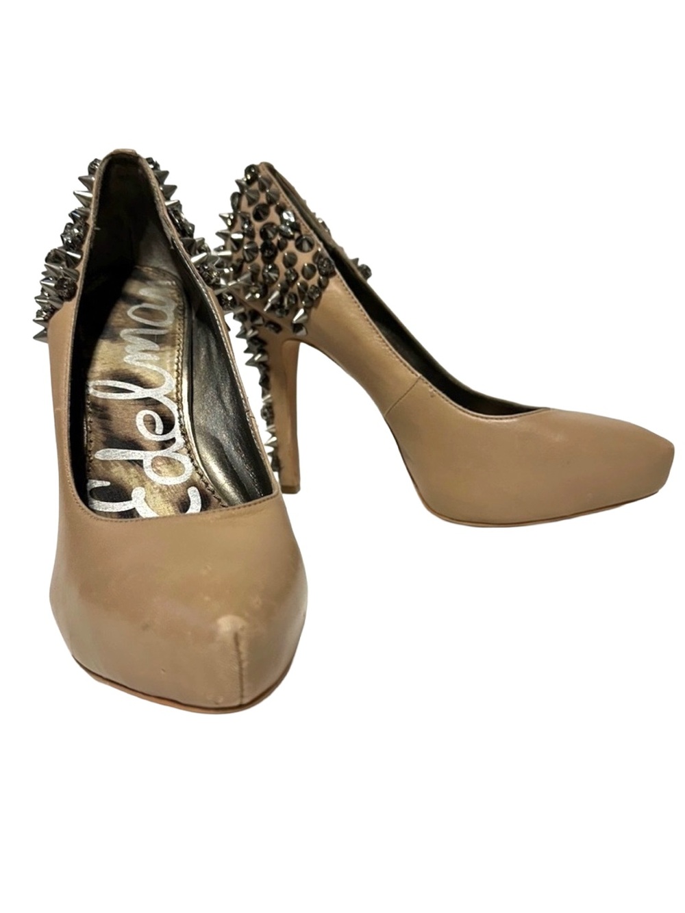 SAM EDELMAN Rosa Nude Spike Crystal Studded Leather Heels 9
